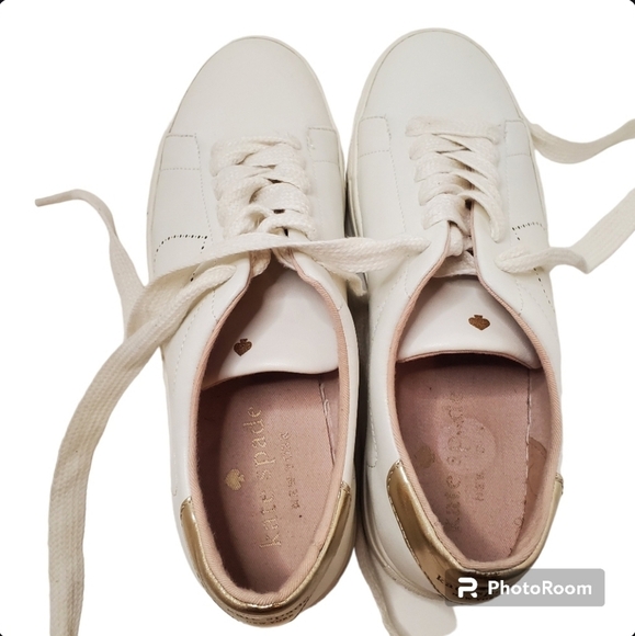 Kate Spade White and Gold Women's Sneakers Size 8B - Picture 2 of 6